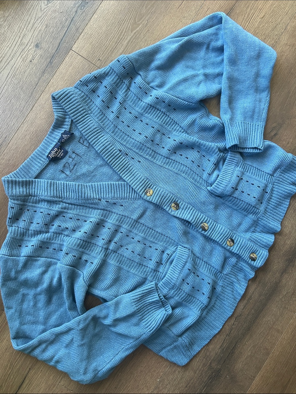 John Blair wool vintage Light Blue Knit Button-Up Cardigan !! Medium